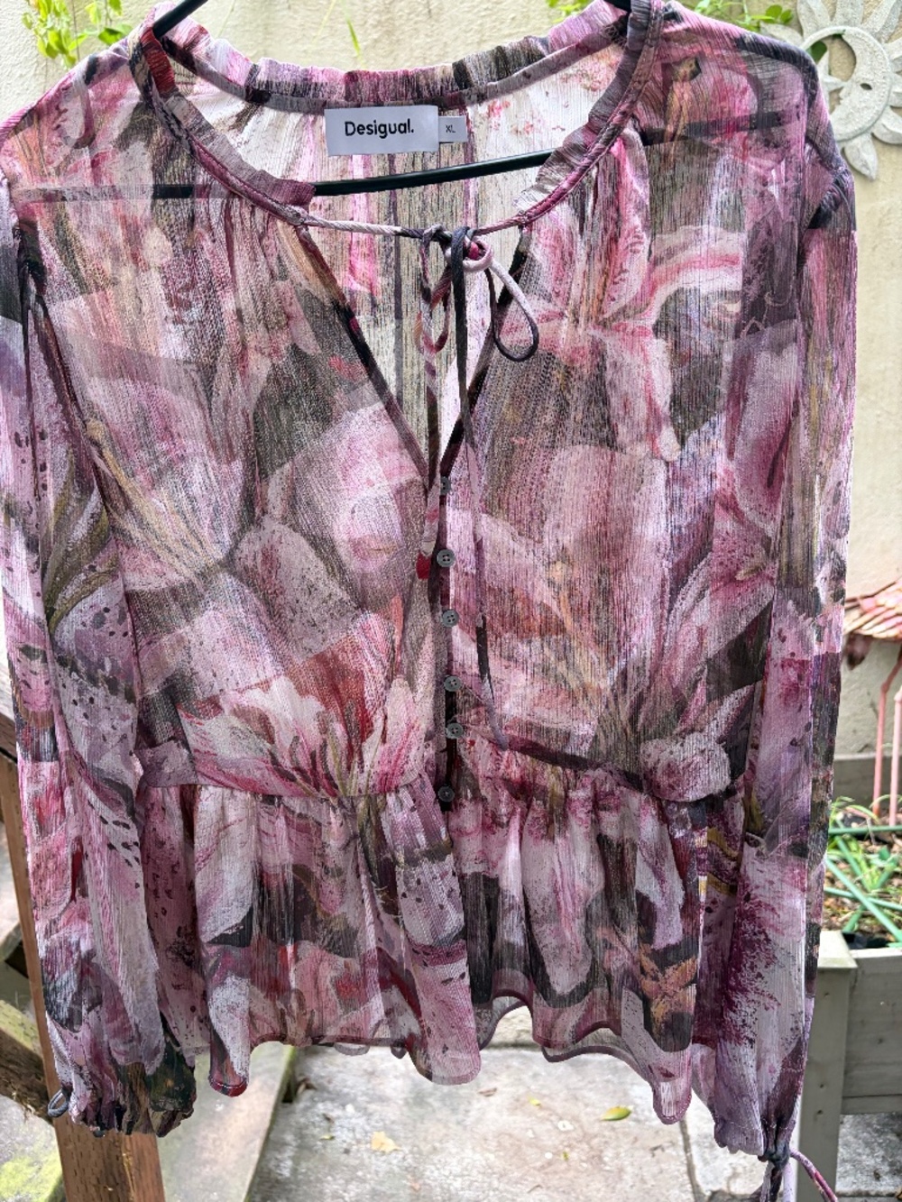 Desigual sheer blouse floral print XL